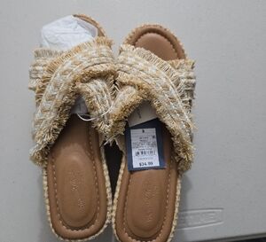 Tan Fringe Open-Toe Sandals